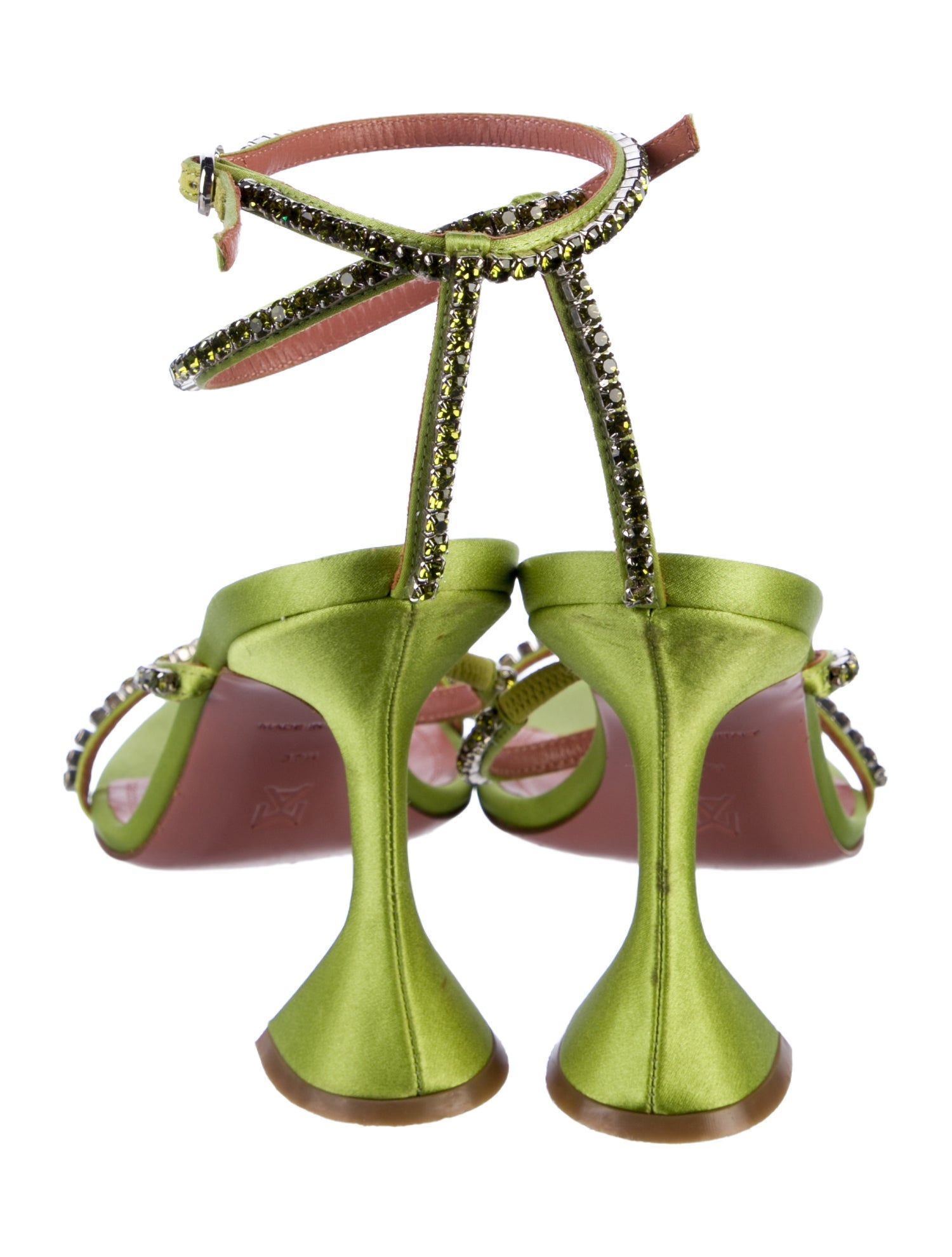 Amina Muaddi Satin Crystal Embellishments Sandals